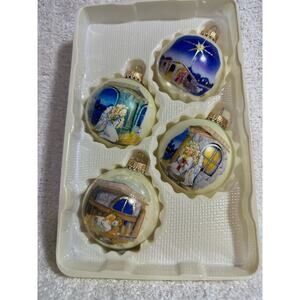 Vintage Krebs The Birth Of Christ Glass Ornaments  Set Of Four